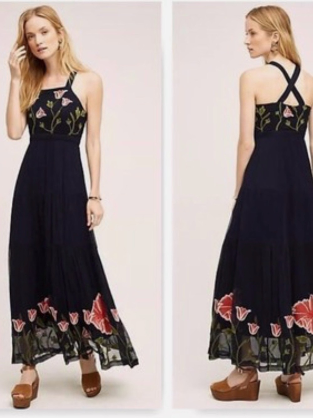 Black Floral Embroidered Maxi Dress